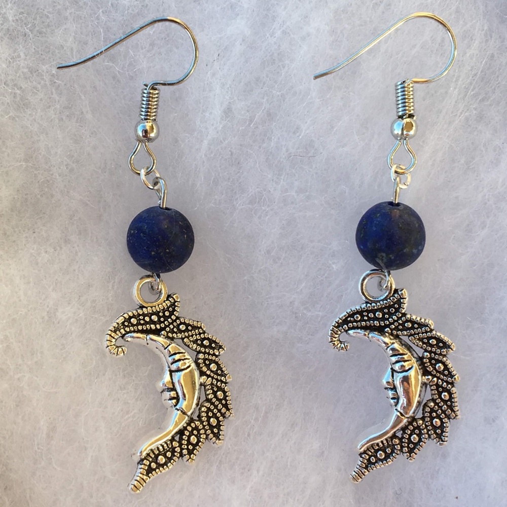 Blue Lapis Lazuli Crescent Moon Earrings